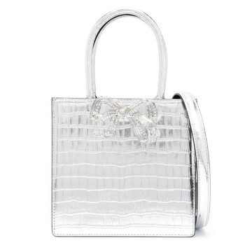 Silver Croc Leather Bow Mini Tote Bag