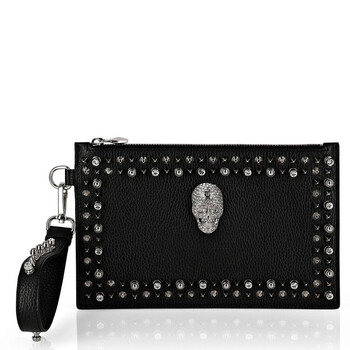 lack Fauxleather Crystal Stud Clutch Bag