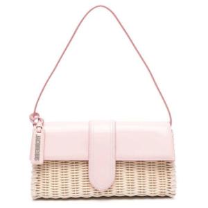 Pale Pink Le Bambino Long Osier Woven Shoulder Bag