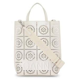 Perforated Leather Medium Banner Logo Tote Bag