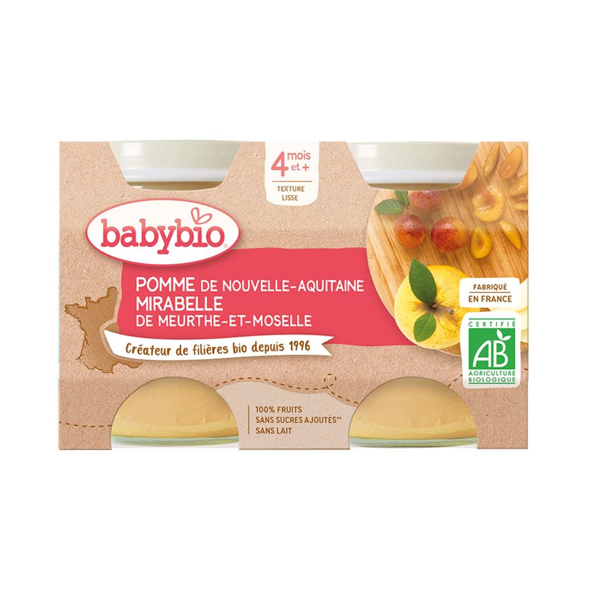 BabyBio - ბეიბი ბიო კონფიტური მირაბელ ქლიავი და ვაშლი 2 ცალი 0927