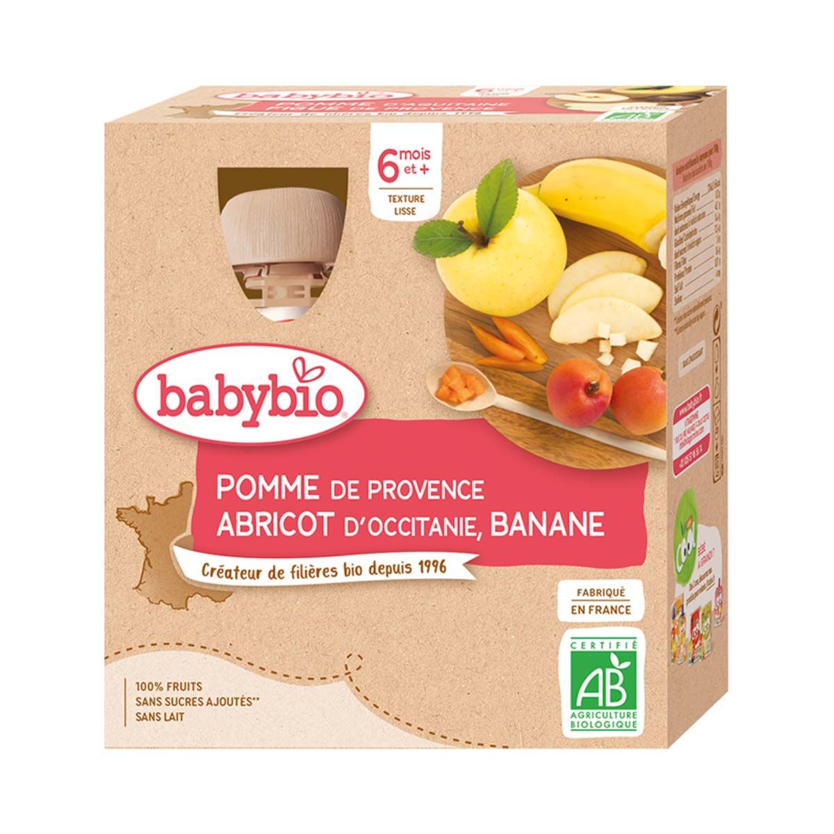 BabyBio - ბეიბი ბიო ხილფაფა გარგარი ბანანი და ვაშლი 4 ცალი 0122
