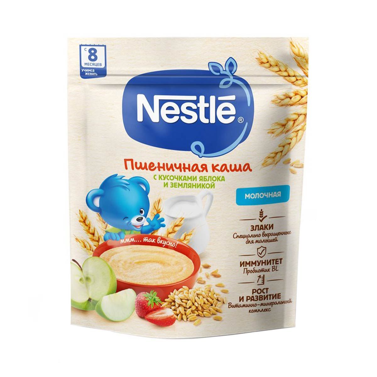 Nestle - ნესტლე რძიანი ფაფა ხორბალი, ვაშლი და მარწყვი 3519