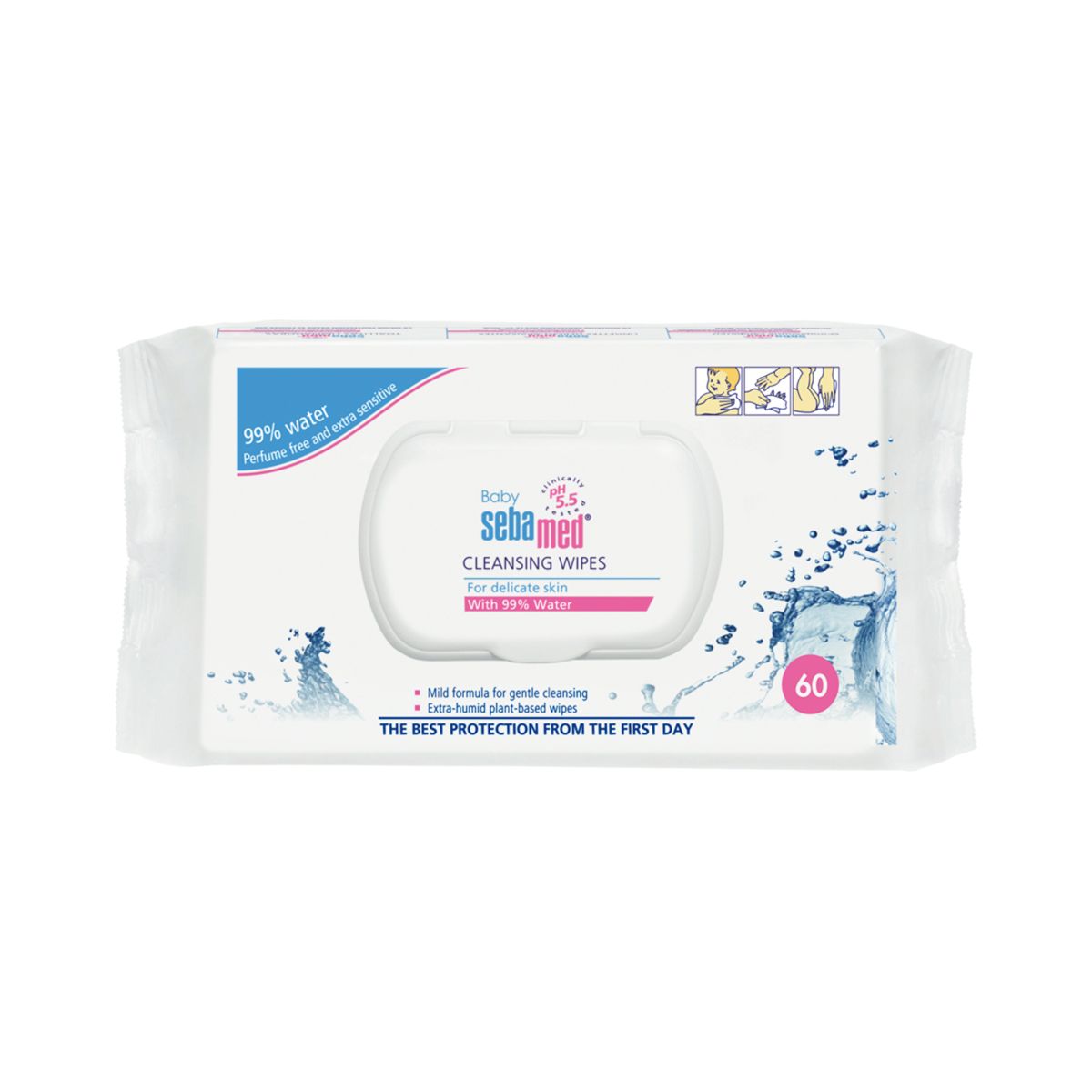 Sebamed - სებამედი საბავშვო სველი ხელსახოცი 99% წყალი 60 ცალი 0688