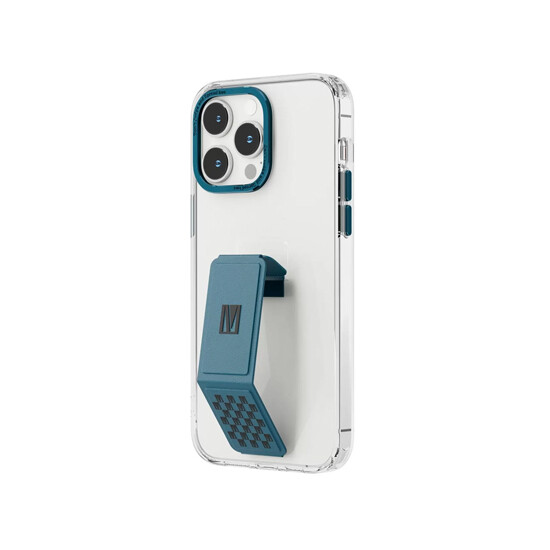 Levelo Morphix Clara Gripstand IMD Clear Back Case for iPhone 14 Pro Max Blue