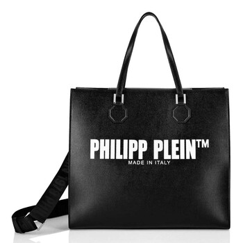 TM Logo Print Leather Handle Tote Bag