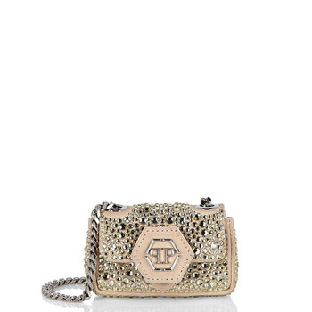 Beige Iconic Plein Suede Mini Shoulder Bag