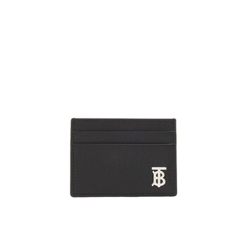 Black TB Logo Plaque Grainy Leather Card Case