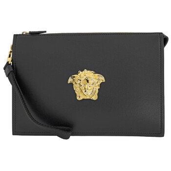 La Medusa Large Leather Clutch In Black