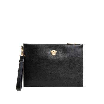 Medusa Black Leather Clutch Bag