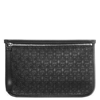 Salvatore Ferragamo Black Gancini Embossed Leather Clutch Bag