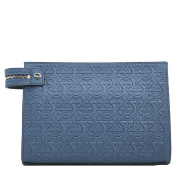 Salvatore Ferragamo Blue Gancini Embossed Travel Clutch