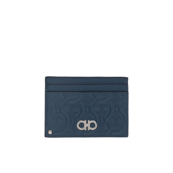 Salvatore Ferragamo Blue Gancini Leather Card Case