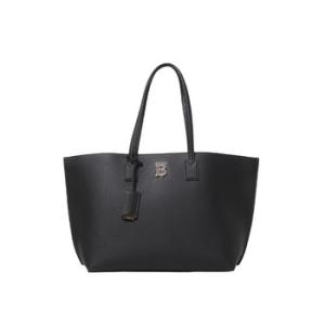 Black Monogram Motif Medium Leather Tote Bag