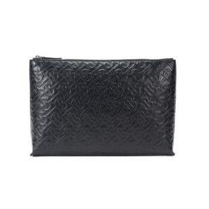 Black TB Monogram Leather Zip Pouch