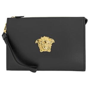 La Medusa Large Leather Clutch In Black