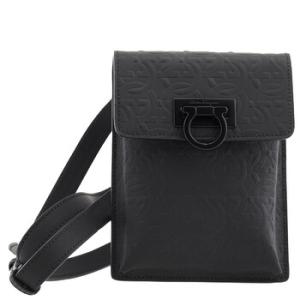 Salvatore Ferragamo Black Gancini Embossed Crossbody Bag