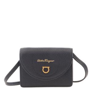 Salvatore Ferragamo Black Gancini Leather Travel Card Case With Strap