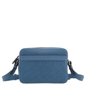 Salvatore Ferragamo Blue Leather Gancini Embossed Crossbody Bag