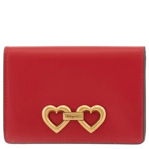 Salvatore Ferragamo Red Leather Heart Gancini Card Case