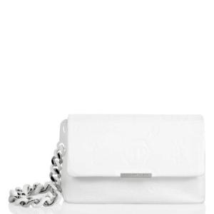 White Leather Shoulder Bag with Embossed Monogram