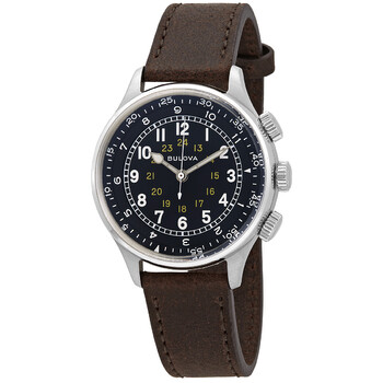 A15 Pilot Automatic Black Dial Brown Leather Watch 96A245