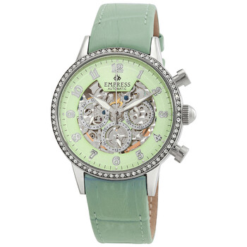 Beatrice Green Skeleton Dial Green Leather Strap Watch EM2003