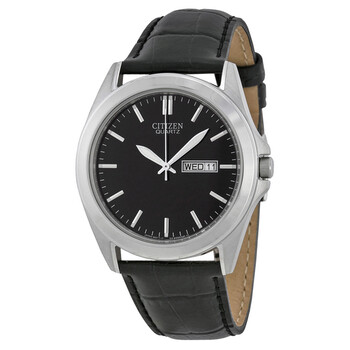 Black Dial Black Leather Watch BF058006E