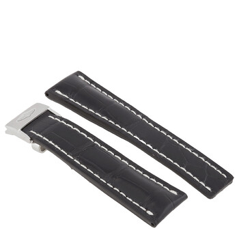 Black Watch band Strap with White Stitching and a Stainless Steel Foldover Buckle 2420m