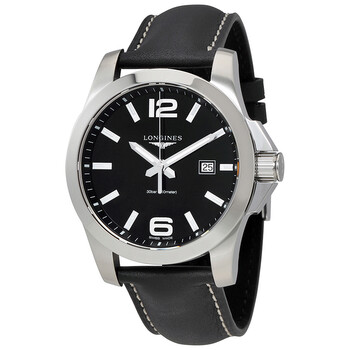 Conquest Black Dial Black Leather 43mm Watch L37604563