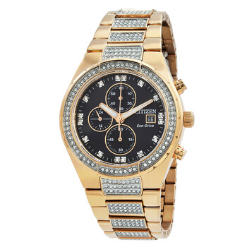 Crystal Chronograph EcoDrive Black Dial Watch CA075355E