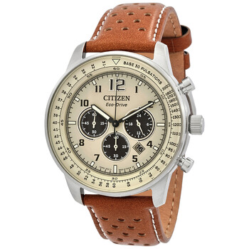 EcoDrive Chronograph Beige Dial Brown Leather Watch CA450016X