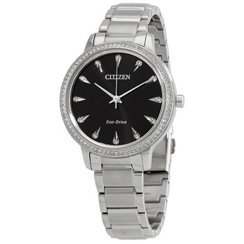 EcoDrive Crystal Black Dial Stainless Steel Watch FE704053E