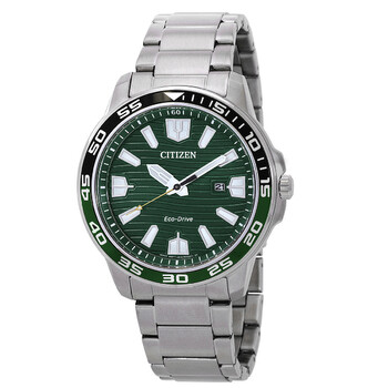 EcoDrive Green Dial Stainless Steel Watch AW152689X