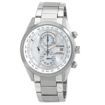 EcoDrive Perpetual Alarm World Time Chronograph GMT White Dial Watch AT826085A