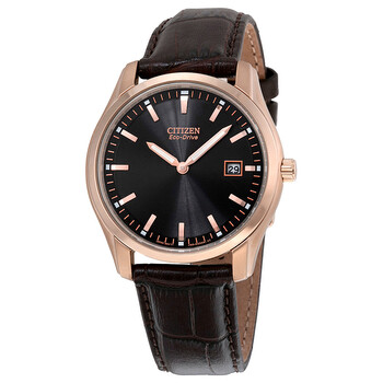 Eco Drive Black Dial Brown Leather Watch AU104300E