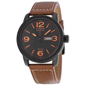Eco Drive Black Dial Brown Leather Watch BM847526E