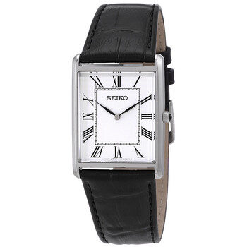 Essentials Quartz White Dial Black Leather Watch SWR049