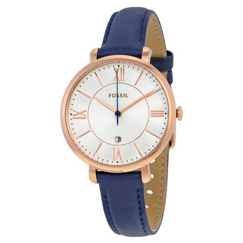 Jacqueline Silver Dial Navy Leather Quartz Watch ES3843