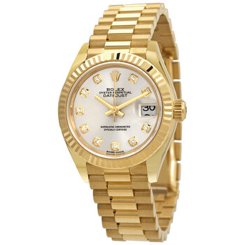 Lady Datejust Silver Diamond Dial Automatic 18 Carat Yellow Gold President Watch
