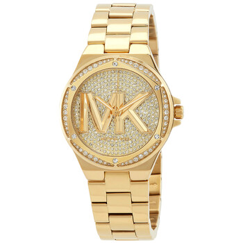 Lennox Pave Quartz Crystal Gold Dial Watch MK7229