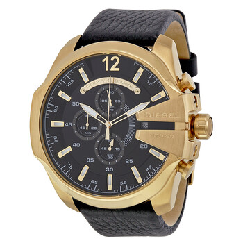 Mega Chief Black Dial Black Leather Watch DZ4344