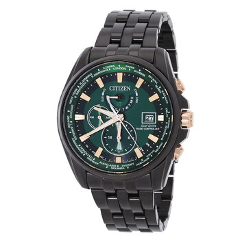 Perpetual Alarm World Time EcoDrive GMT Green Dial Watch AT912887X