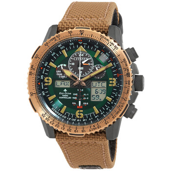 Promaster Skyhawk Perpetual Alarm World Time Chronograph GMT AnalogDigital Green Dial Watch JY807411X
