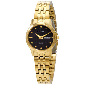 Quartz Black Dial Goldtone Watch EQ060359F