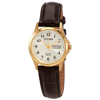Quartz Gold Dial Brown Leather Watch EQ200207P