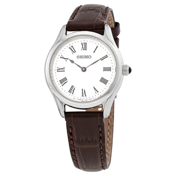 Quartz White Dial Brown Leather Watch SWR071P1