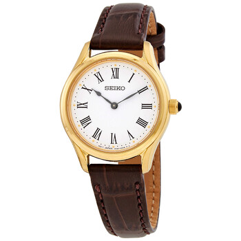 Quartz White Dial Brown Leather Watch SWR072P1