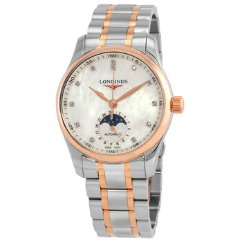 The Longines Master Collection Automatic Moon Phase Diamond White Mother of Pearl Dial Watch L2.409.5.89.7