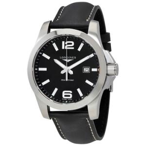 Conquest Black Dial Black Leather 43mm Watch L37604563